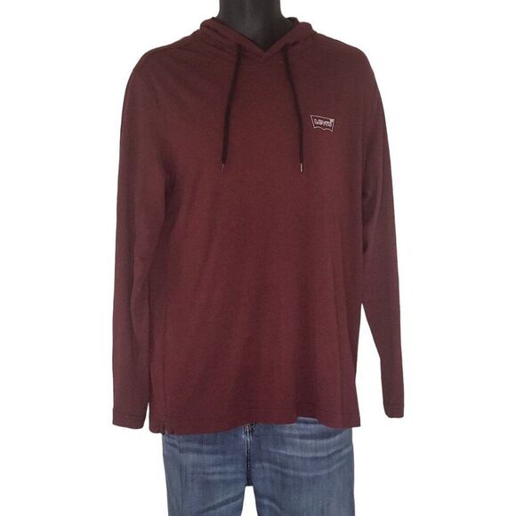 Levi's Strauss & Co. Tshirt Hooded Men Sz M Maroon And White Drawstring - Picture 1 of 5